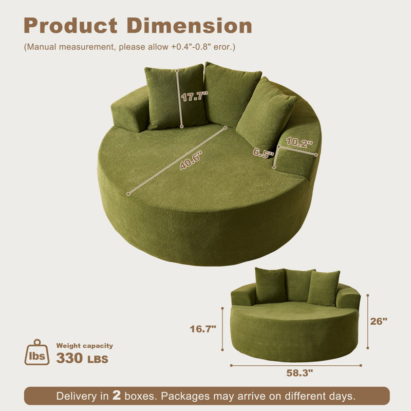 Chaise longue ronde rembourrée de 58,3 po, Vert