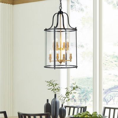 Luminaire suspendu cylindrique en verre transparent 8 lumières classique / traditionnel