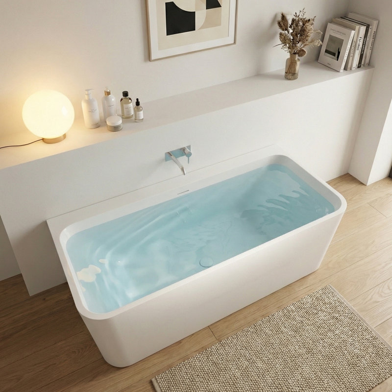 59" × 29.5" Freestanding Soaking Bathtub Solid Surface Stone Resin Soaking Tubs