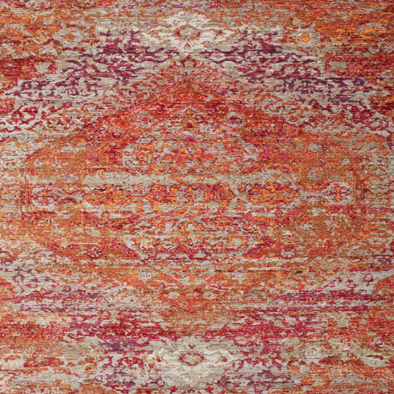 Tapis oriental rouge et bleu, Rond 5 pi