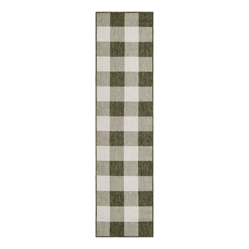 Tereon Checkered Machine Made Power Loom Polypropylene Plastic Indoor/Outdoor Area Rug in Green, Runner 2' x 8'