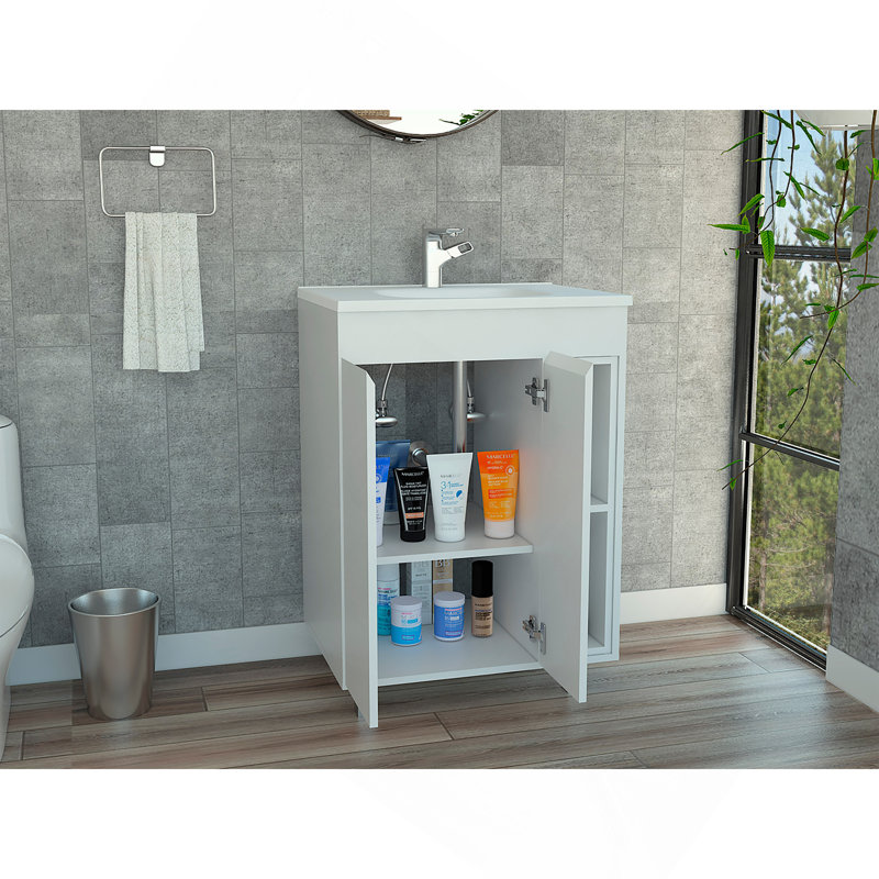 Palmer 24" Free Standing Vanity Cabinet, One Cabinet With Division, Two Small Shelves