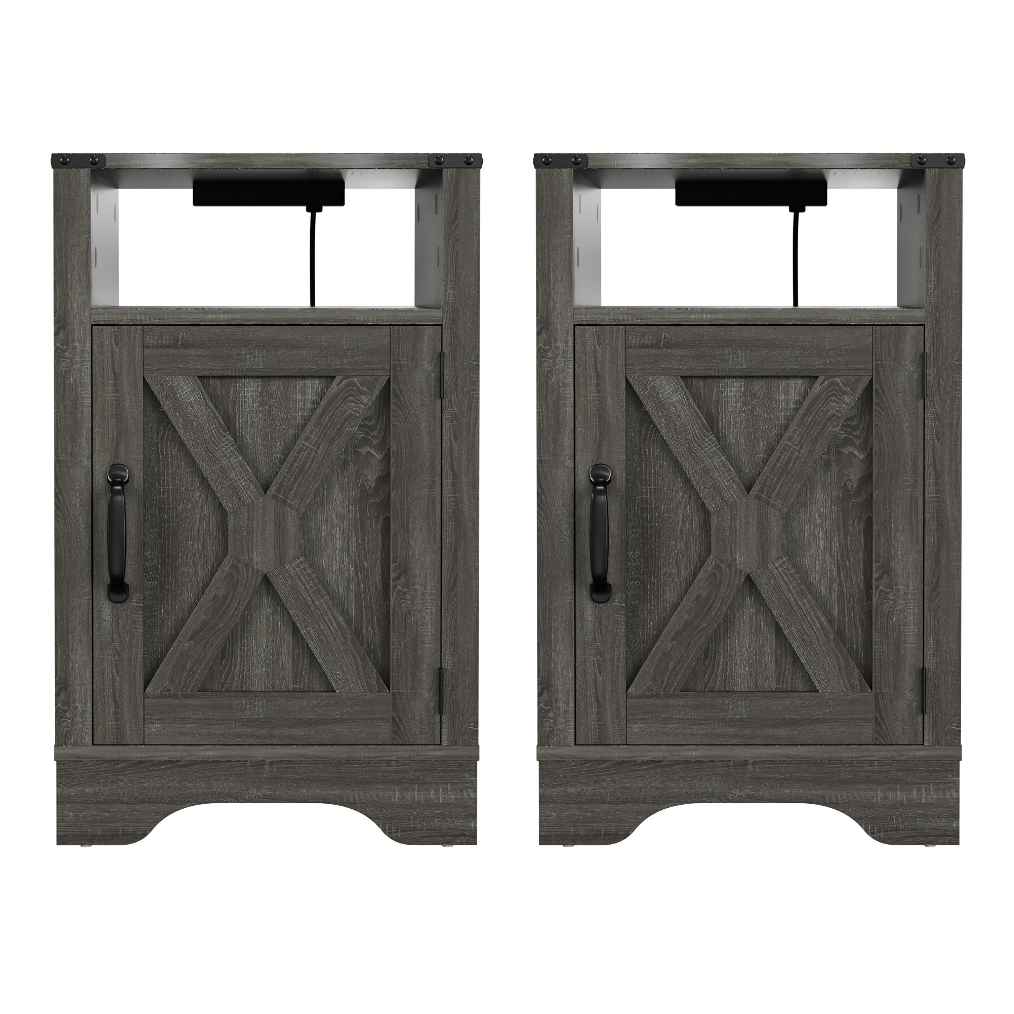 Gracie Oaks Rustic Wooden Side Table With Multiple Storage Options And ...