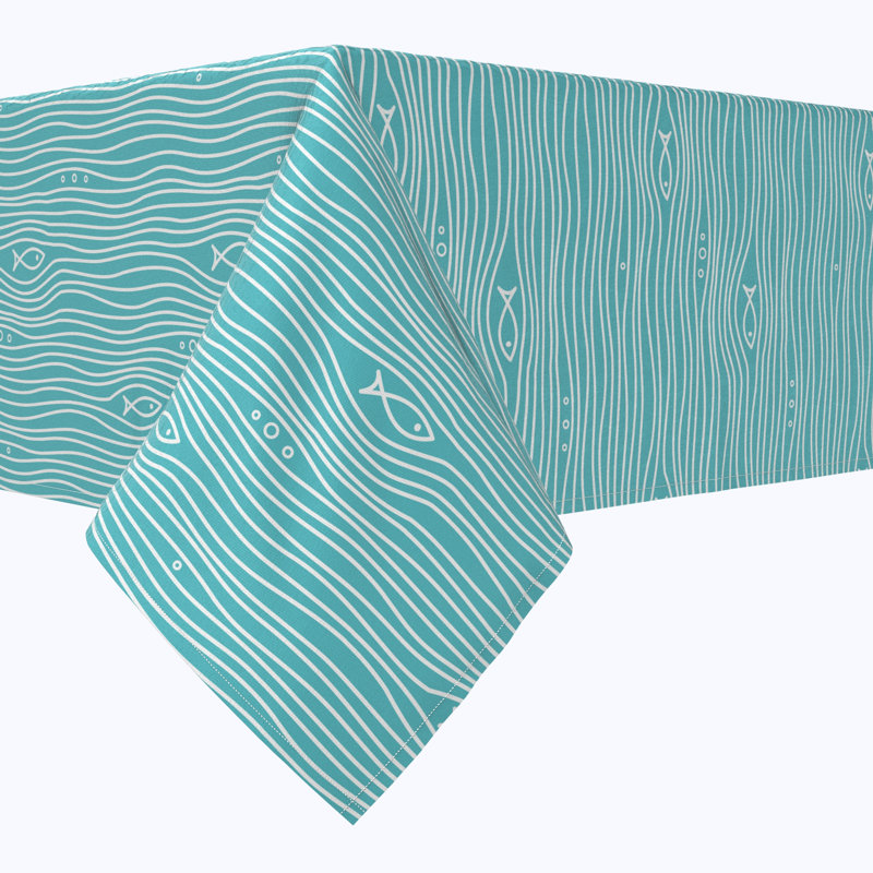 Rectangular Tablecloth, 100% Cotton, 52X104", Simple Fish In Waves, 104" L x 52" W