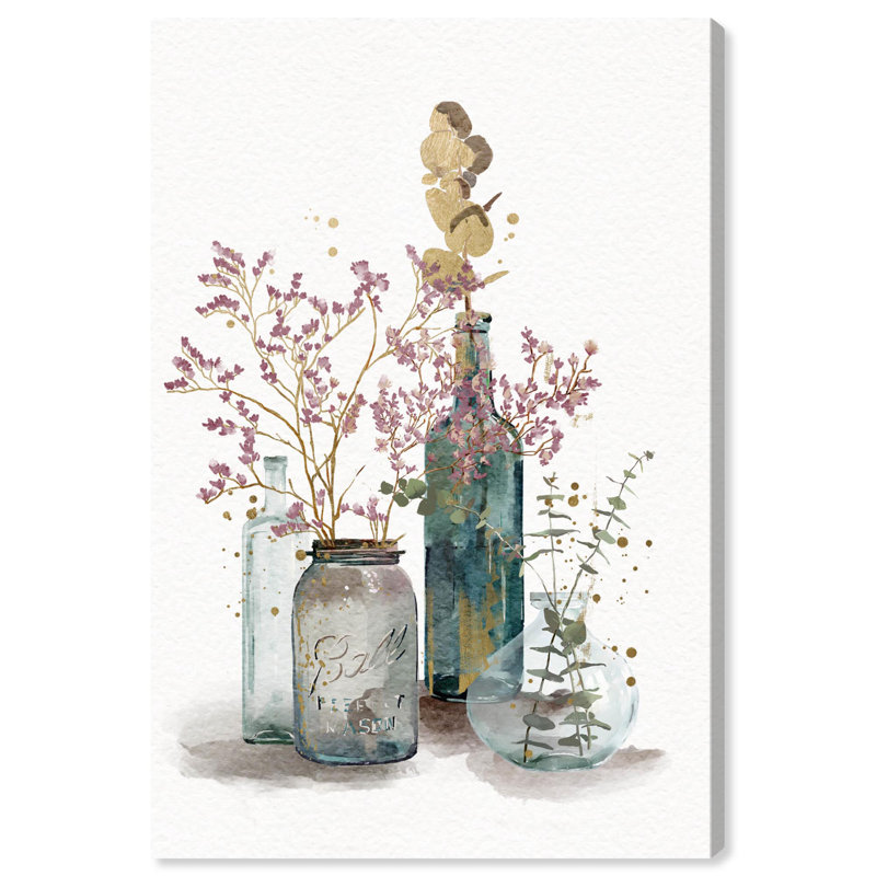 Gentle Floral Vases Canvas in Soft Pastel Colors, 15" x 10"