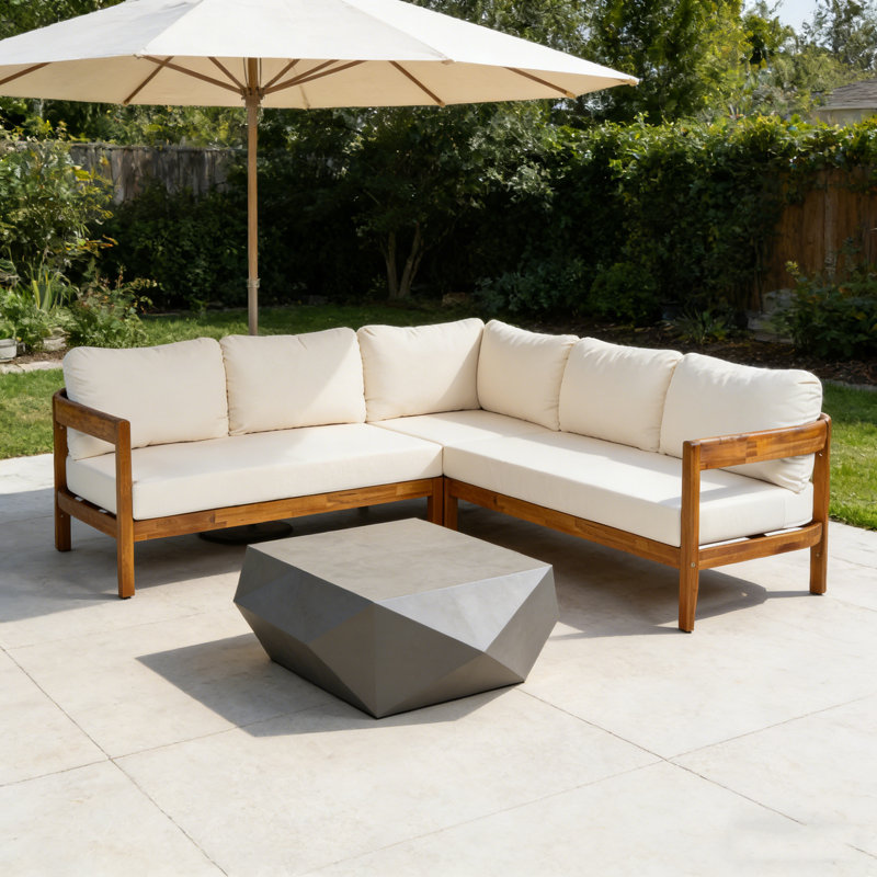 Ensemble de mobilier d'extérieur en bois d'acacia massif avec 6 coussins moelleux et sac à dos, Blanc