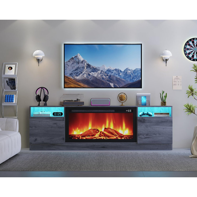 70" Gray TV Stand with Storage Cabinet for 75" TVs, Modern Console Table for Living Room