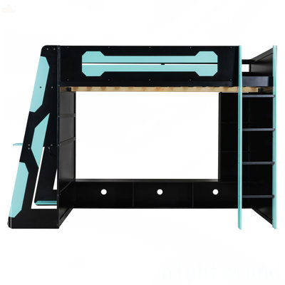 Lit mezzanine double en bois avec bureau