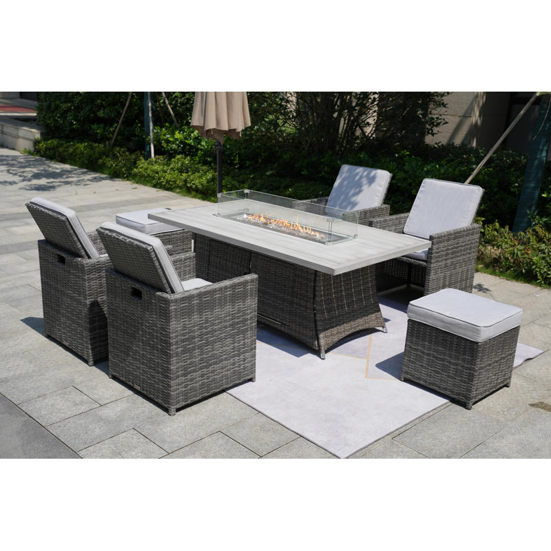 6 - Person Wicker Patio Dining Set with Rectangular Table , Cushions Included