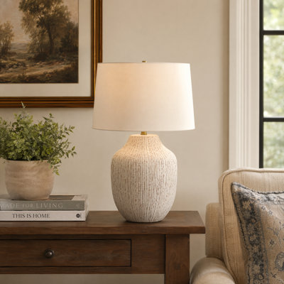 Table Lamp - 26"H, Cream Ceramic Material, Ivory & Cream Shade