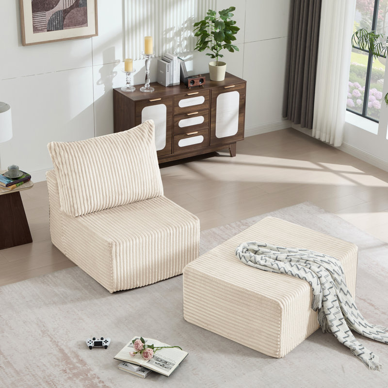 Simple repose-pieds, Velours côtelé crème