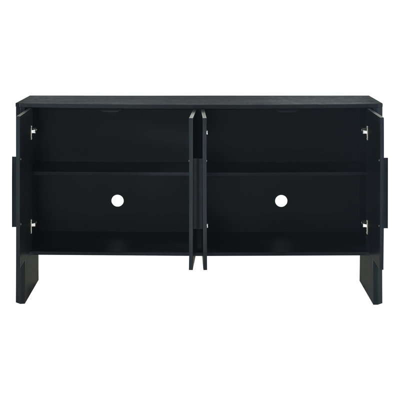 Grand buffet rétro à 4 portes avec tablettes réglables et longues poignées, conçu pour les cuisines et les espaces repas