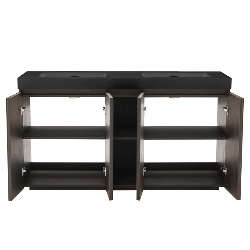 60" W Double Sink Bathroom Vanity, Black