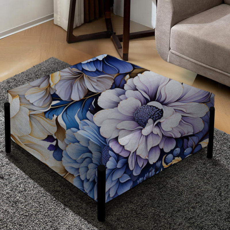Roue damassée Watercolor - grand repose-pieds carré floral