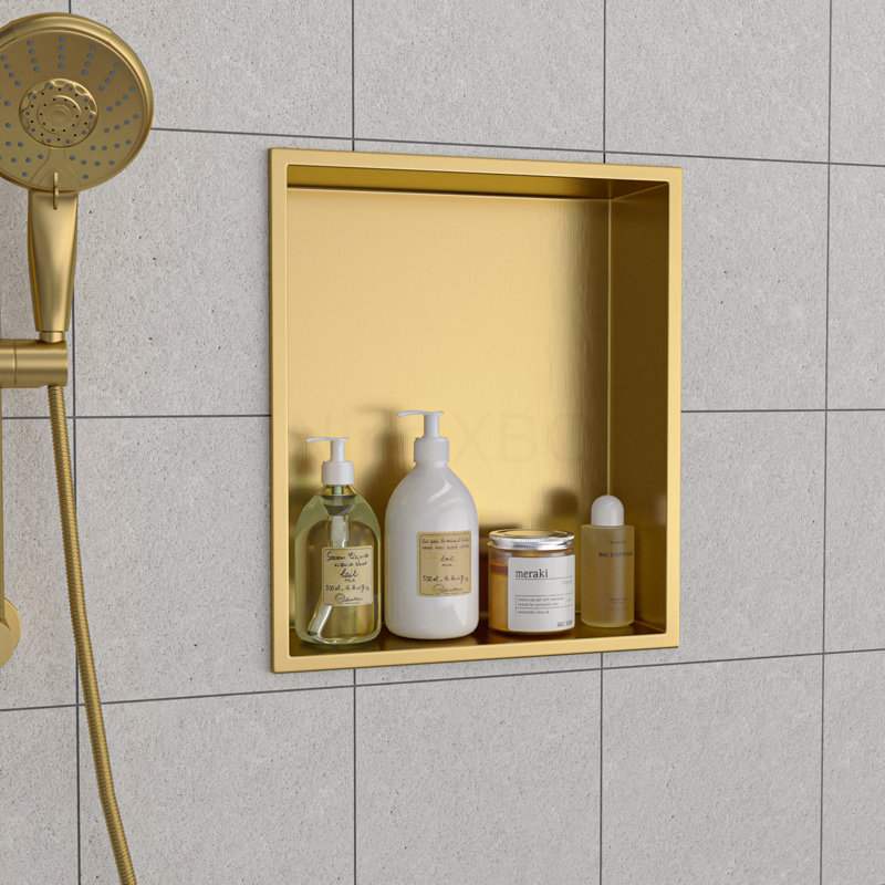 15" X 13" Stainless Steel Shower Niche, Gold, Gold, 13" H x 15" W x 3.94" D