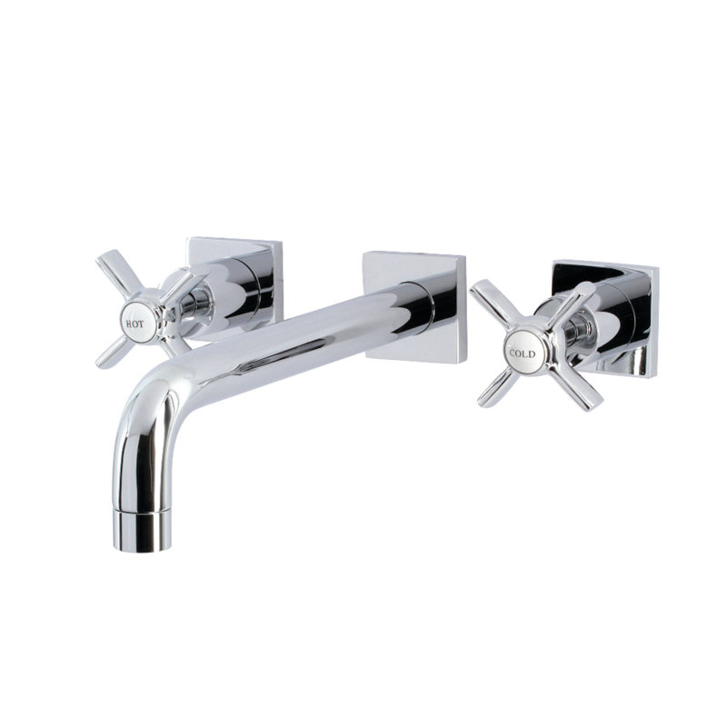 Robinet de baignoire romaine à poignée double Manhattan, Chrome poli, Croix blanche