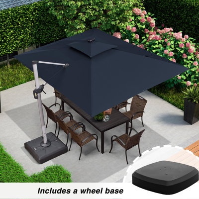 Parasol de terrasse rectangulaire à énergie solaire 9 pi x 12 pi à DEL avec base à roulettes, noir