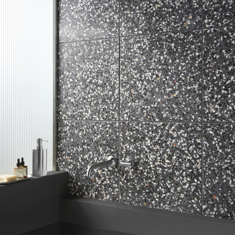 True Terrazzo 16x16 Polished Terrazzo Tile, Domino Gray