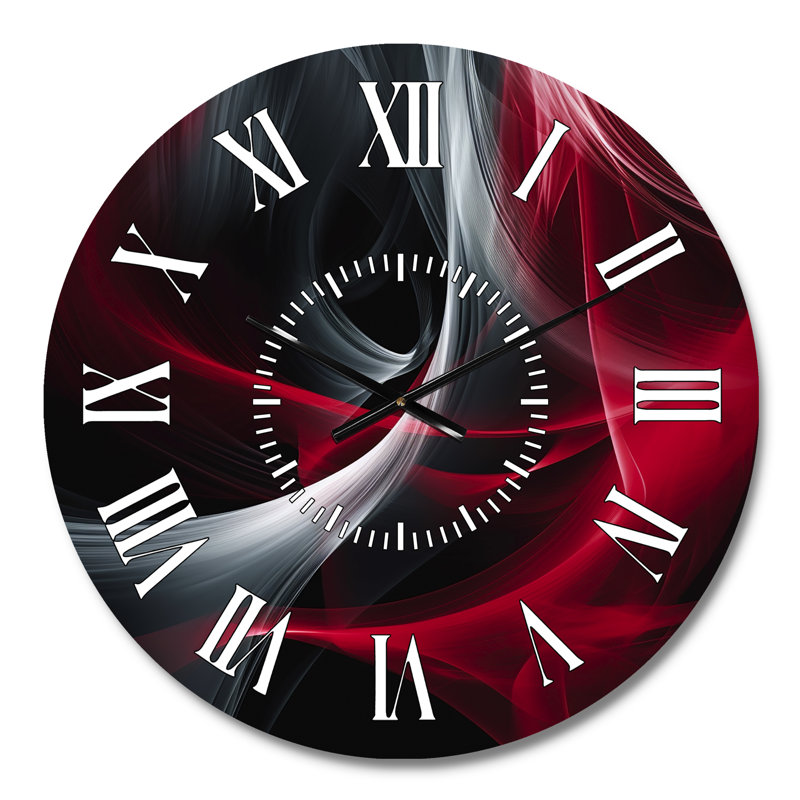 Horloge murale abstraite rouge et noire Contemplative X - Modern Waves, Médium