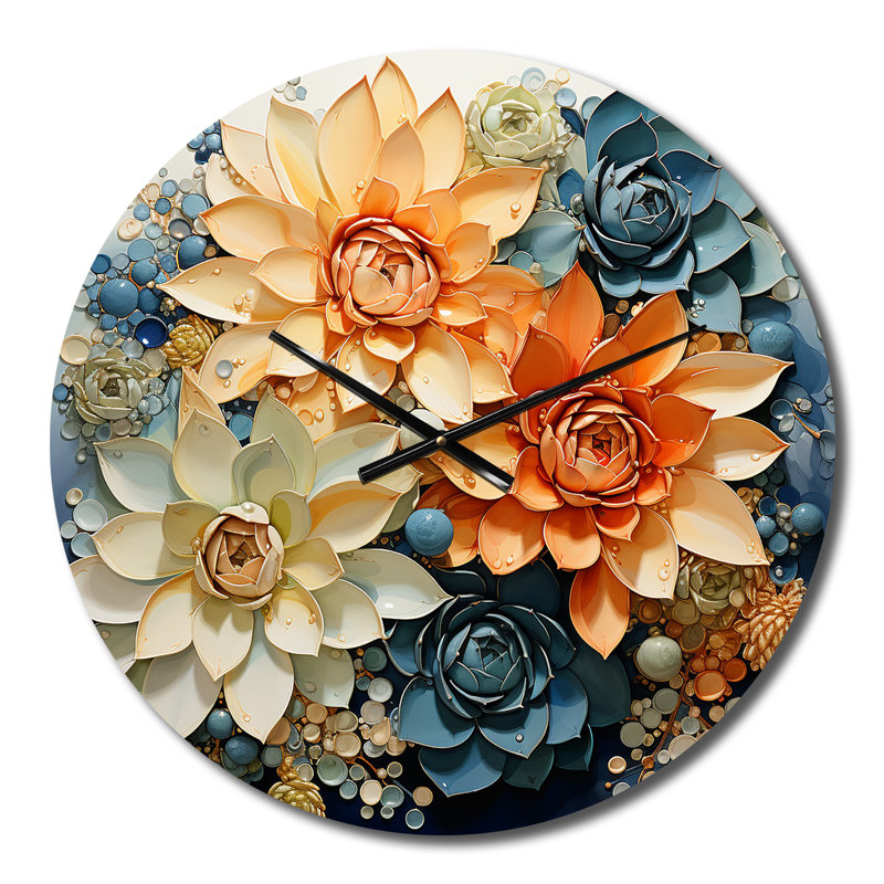 Horloge murale florale Peach Succulents, Petit