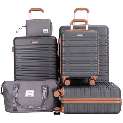 6 Piece Luggage Set, ABS Hard Shell Travel Suitcase with TSA Lock,GRAY