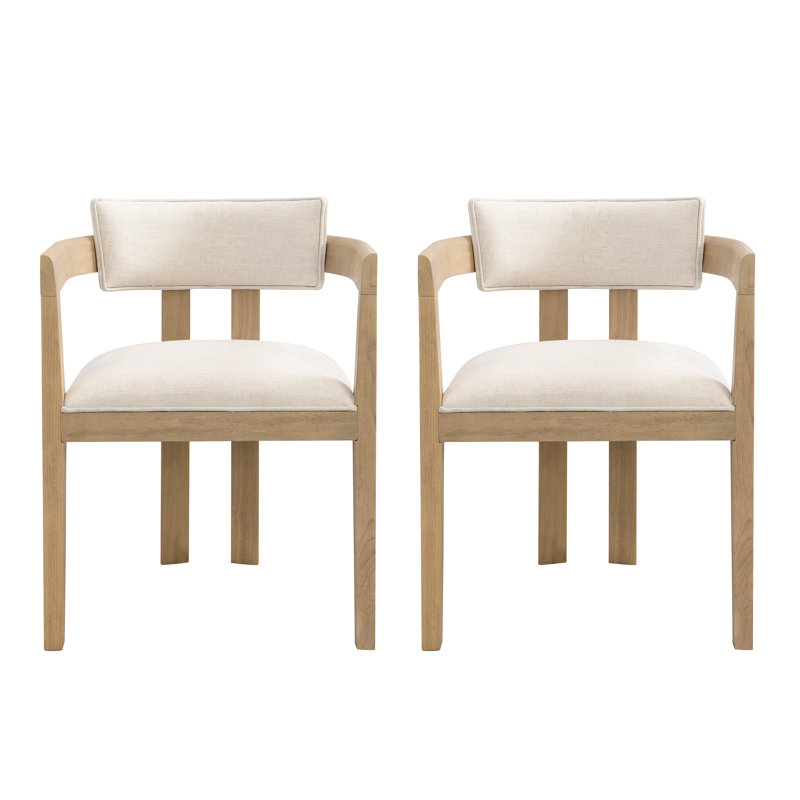 Lyddia Wood Upholstered Dining Chair, 2, Beige Fabric/Light Ash Frame