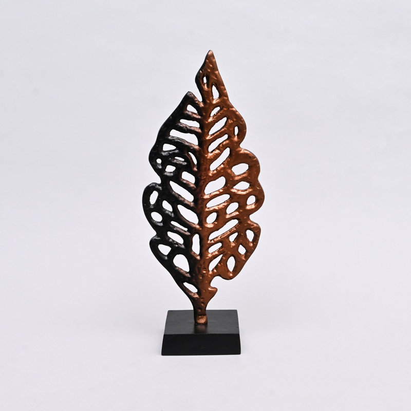 Ornate Gold Aluminum Leaf Table Sculpture on Black Base –17.5" Elegant Décor Accent