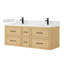 Meuble-lavabo double mural Isola WM 60 po en chêne scandinave, comptoir en quartz blanc, lavabos carrés encastrés (1 trou), garniture noire mate-134514853-134514857