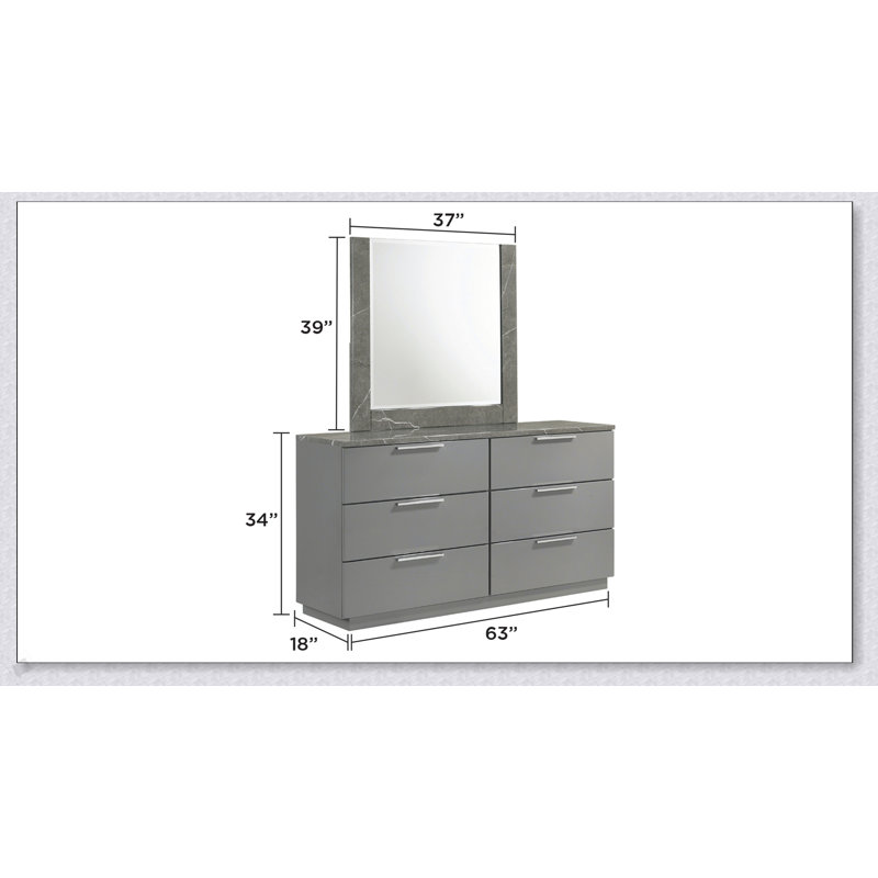 Commode Elara - Finition bicolore très brillante en marbre et laque avec tiroirs spacieux et pieds en métal - Gris