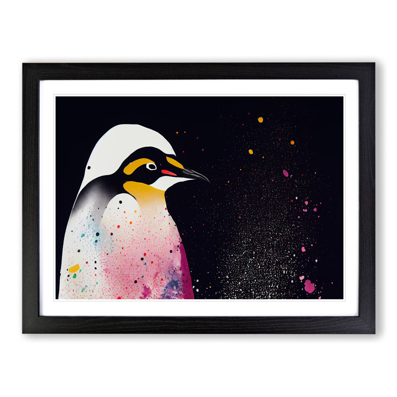 XH1022-6682X Painted Penguin - Single Picture Frame Painting, Black Framed, 46cm H x 64cm W x 2cm D