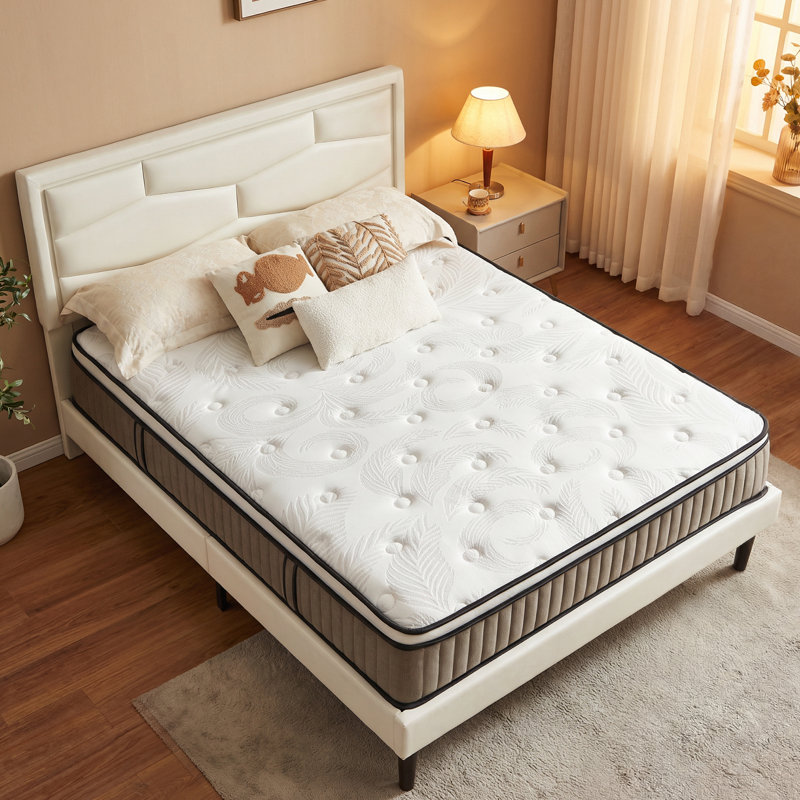 12'' Medium Plush Hybrid Mattress With Leaf Pattern Top – Gel Memory Foam & Pocket Coils, Queen