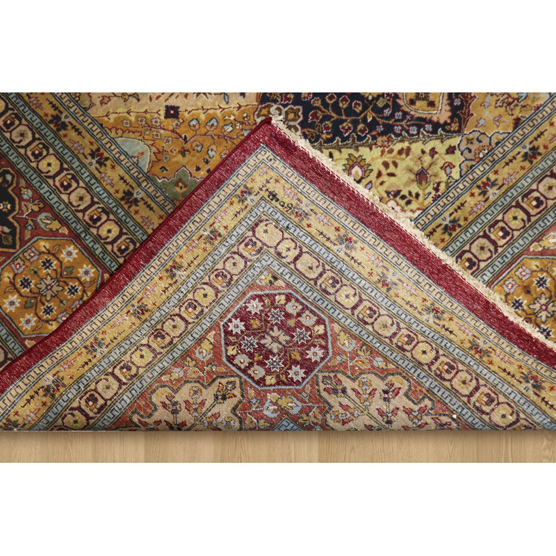 Tapis oriental en laine noué à la main orange / beige / brun Baku, Carré 10 pi