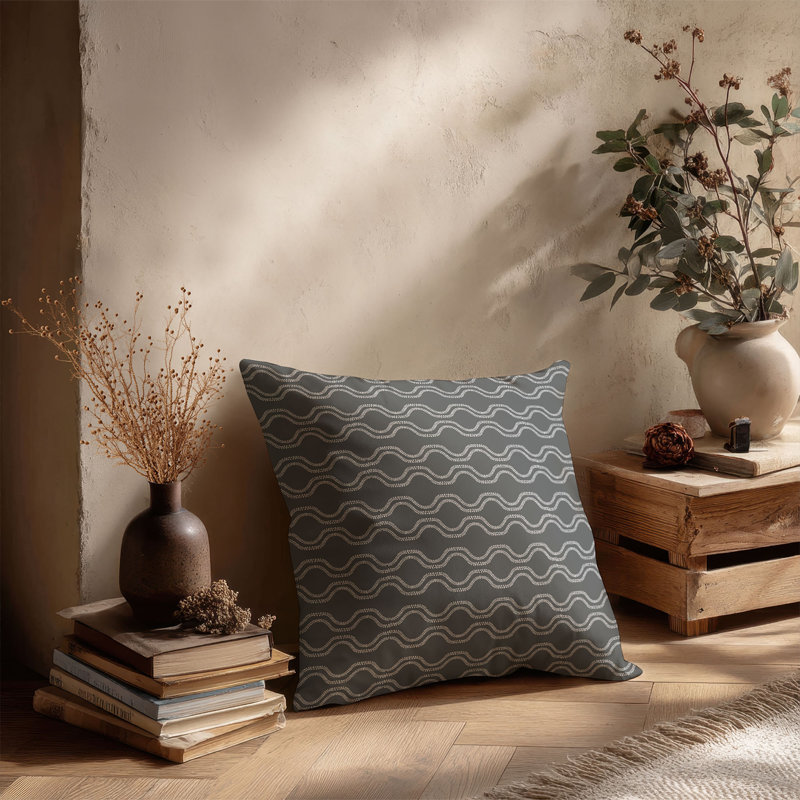 Wavy Vine Decorative Indoor Accent Pillow, Square 18", Charcoal