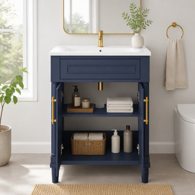 Meuble-lavabo avec tablette réglable et lavabo demi-lune