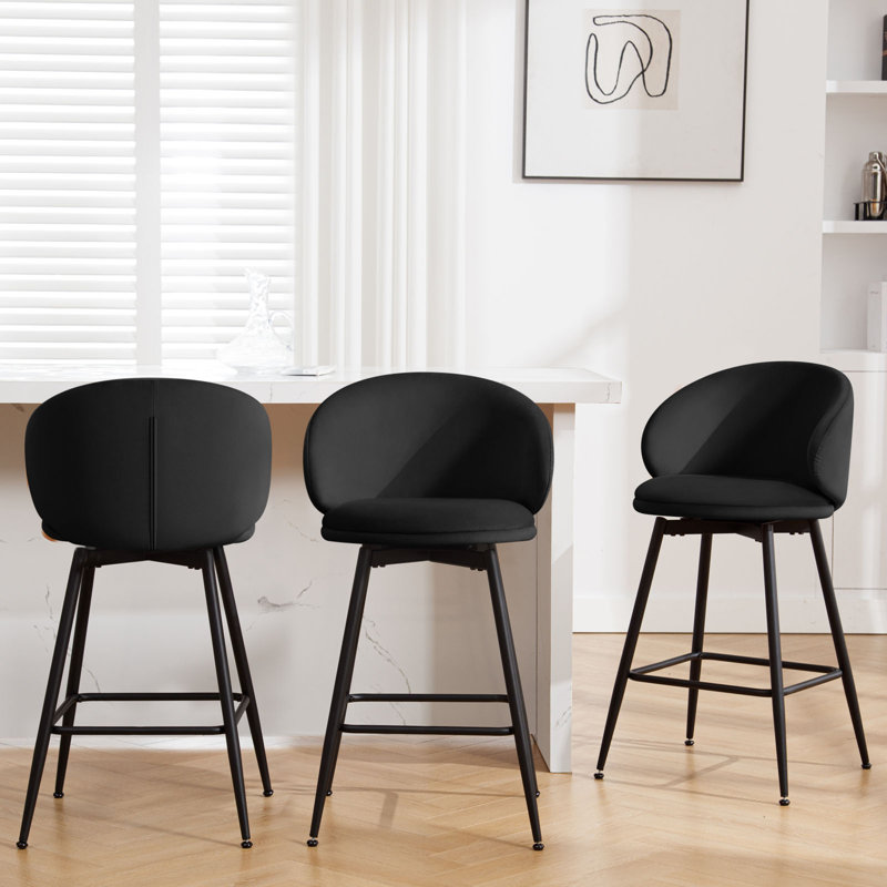 26" Swivel Upholstered Counter Height Bar Stools, Black