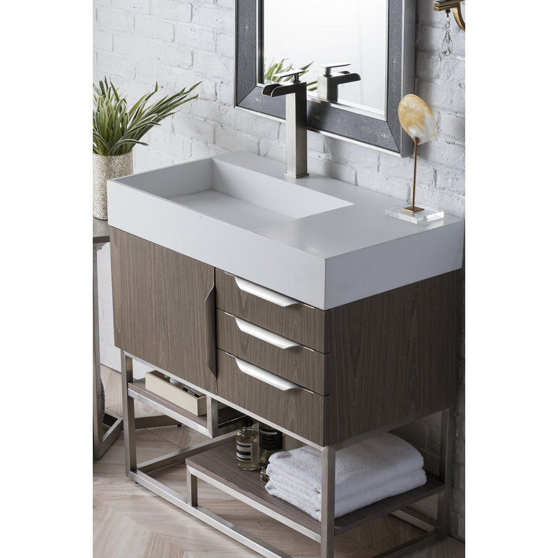 Columbia 35.31'' W Single Vanity, Brushed Nickel, Ash Gray, Glossy White