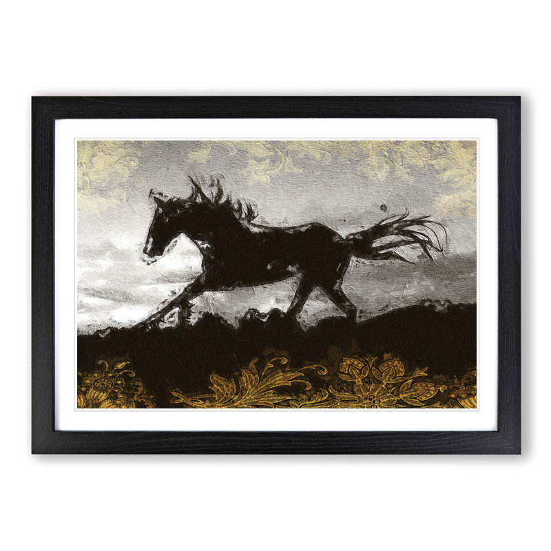 Galloping Horse in Abstract - Picture Frame Painting Print on MDF, 27cm H x 36cm W x 2cm D, Black Framed