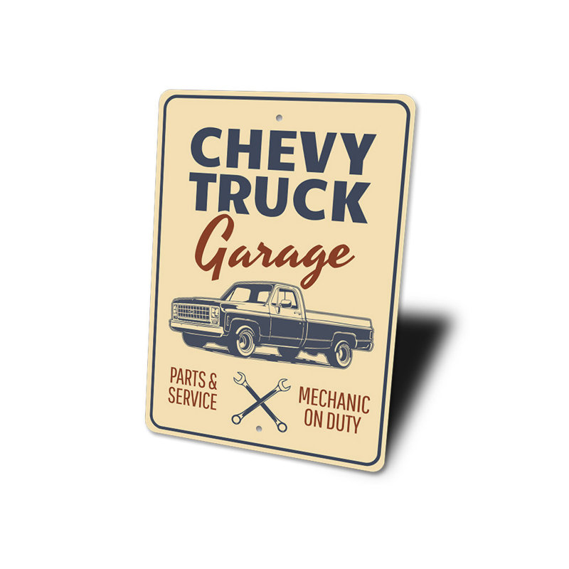 Enseigne en aluminium Chevy Truck Garage, H 18 po x l 12 po x P 0,06 po
