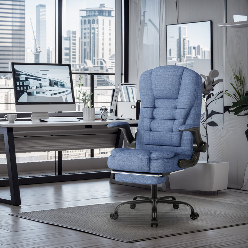 Inbox Zero Executive Fabric Computer Chair,High Back Office Chair, Blue