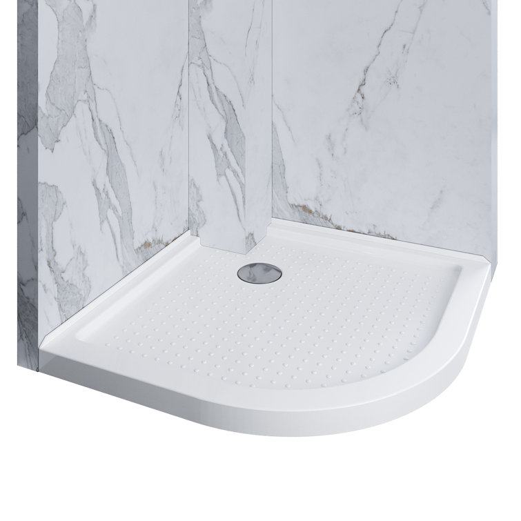 38" W x 38" D x 3" H Round Corner Shower Pan with Corner Drain Assembly Included Shower Base White