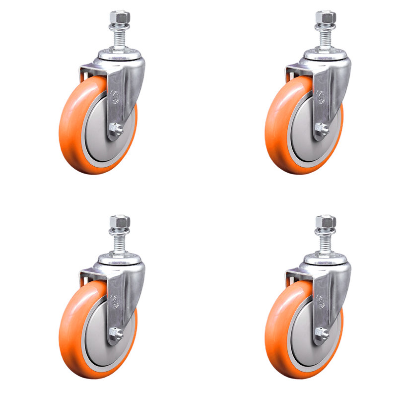 Polyurethane ½ Inch Threaded Stem Caster Set 2 Brakes SCC