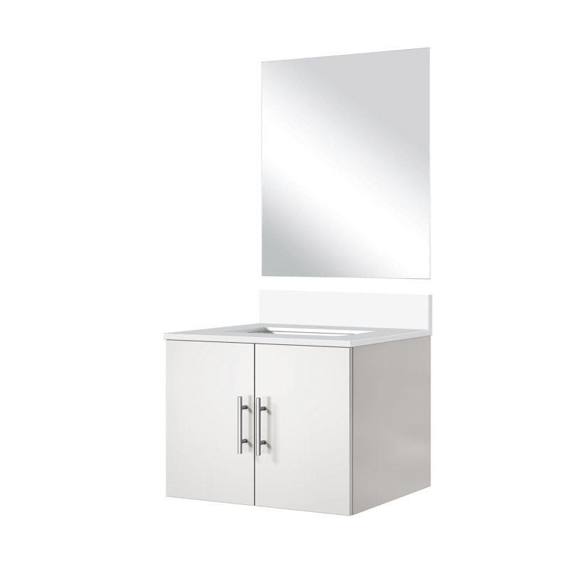 Meuble-lavabo blanc lustré l 24 po x P 22 po, comptoir en marbre, miroir 18 po, intérieur élégant avec comptoir de culture et 24 po. 22 po