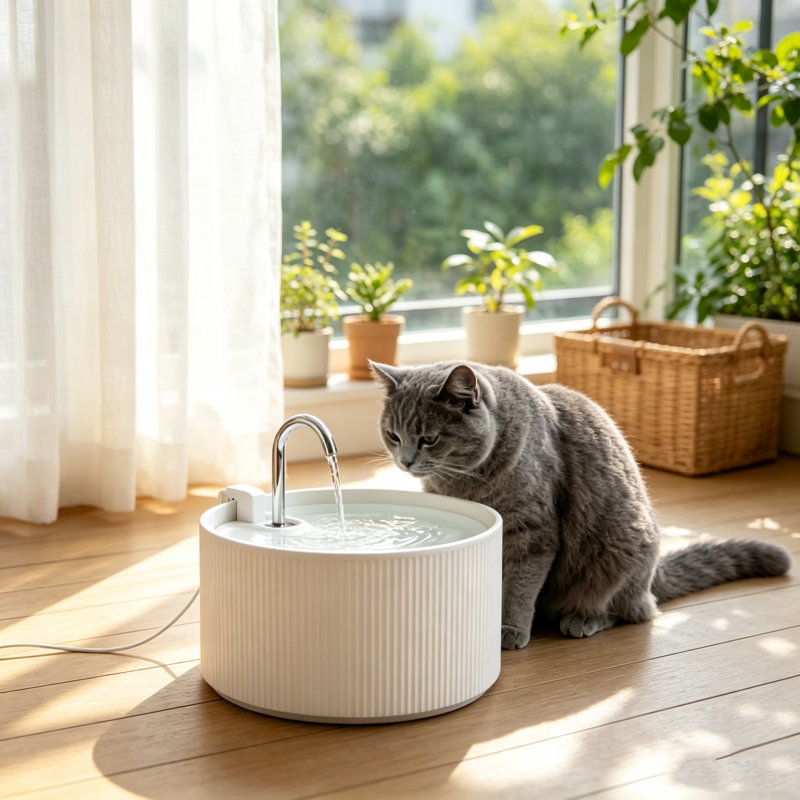Pet Water Fountain, 2.2L Ceramic Automatic Pet Drinking Fountain with 4-Layer Filtration System, Low Noise Water Pump, Dishwasher Safe Pet Fountain for Cats and Small Dogs