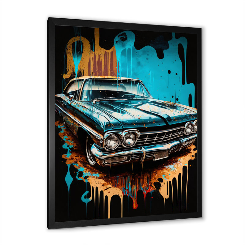 Expressions rouges et argentées de voitures classiques - Décoration murale voiture rétro, H 20 po x l 12 po, Cadre photo noir
