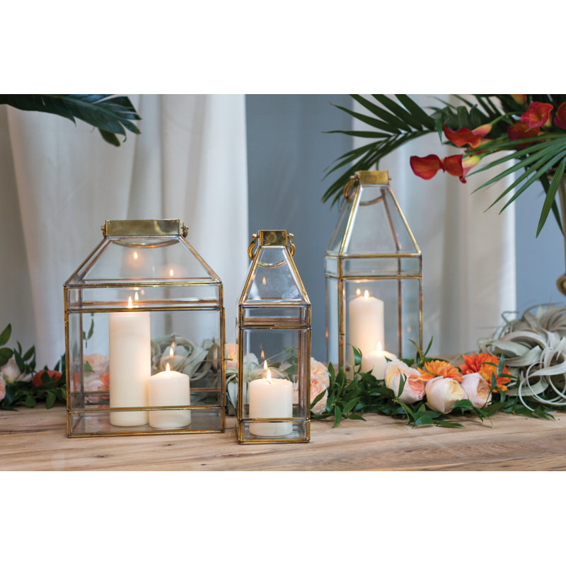 Lanterne de table en verre 13 po, H 13 po x l 4,5 po x P 4,5 po