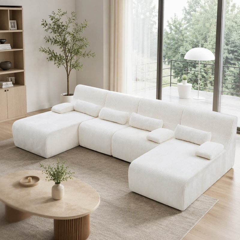 Canapé modulaire surdimensionné de 132,2 po, Velours côtelé beige