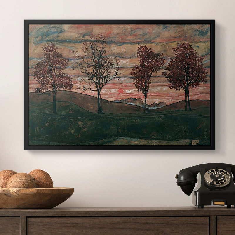 Quatre arbres (Vier Bäume), 1917 - Egon Schiele, toile tendue avec châssis, 16 x 24, Noir