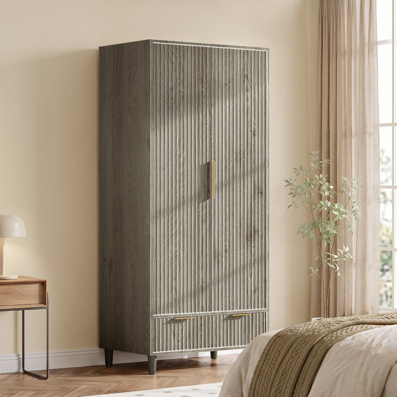 Armoire garde-robe 2 portes 1 tiroir, Gris