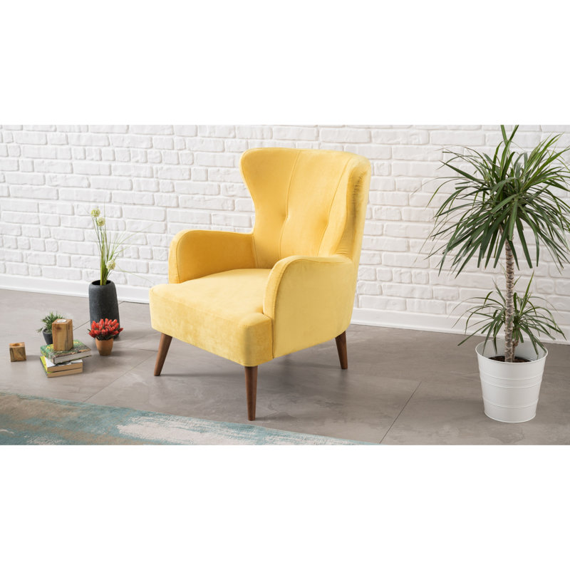 Fauteuil à oreilles rembourré Plattville, 100 % polyester jaune