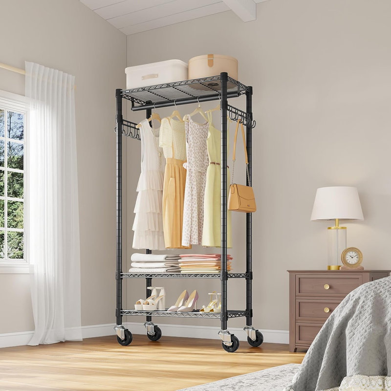 Portant à vêtements 72,4 "330LBS - Support réglable en acier au carbone avec roues verrouillables silencieuses